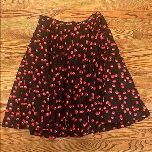 J. Crew Black and Red Cherry Midi A-Line Skirt